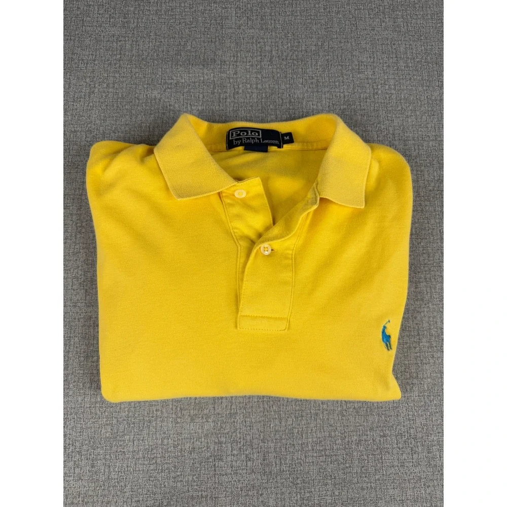 Polo Ralph Lauren MensYellow Short Sleeve Pique Polo Shirt Size M Turquoise Logo